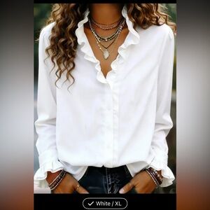 Women's White Ruffle Blouse